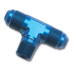 Fitting, Adapter, Tee, One 3/8 NPT, Two -6 AN Male, Aluminum, Blue Anodized, Each