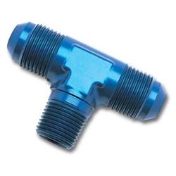 Fitting, Adapter, Tee, One 3/4 NPT, Two -12 AN Male, Aluminum, Blue Anodized, Each