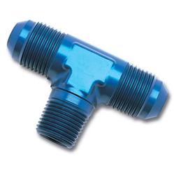 Fitting, Tee, -4 AN Male, -4 AN Male, 1/8 in. NPT Male on Branch, Aluminum, Blue Anodized, Each