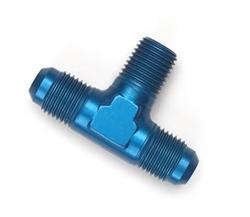 Fitting, Tee, -6 AN Male, -6 AN Male, 1/4 in. NPT Male on Branch, Aluminum, Blue Anodized, Each