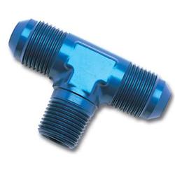 Fitting, Tee, -8 AN Male, -8 AN Male, 3/8 in. NPT Male on Branch, Aluminum, Blue Anodized, Each