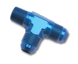 Fitting, Tee, -3 AN Male, -3 AN Male, 1/8 in. NPT Male on Run, Aluminum, Blue Anodized, Each