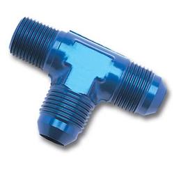 Fitting, Tee, -6 AN Male, -6 AN Male, 1/4 in. NPT Male on Run, Aluminum, Blue Anodized, Each