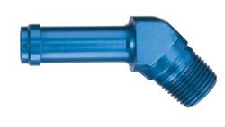 Fitting, Adapter, NPT to Hose Barb, 45 Degree, Aluminum, Blue Anodized, 1/8 in. NPT, 1/4 in. Hose Barb, Each