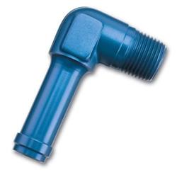 Fitting, Adapter, NPT to Hose Barb, 90 Degree, Aluminum, Blue Anodized, 1/4 in. NPT, 3/8 in. Hose Barb, Each