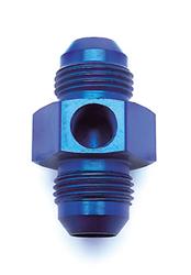 Fitting, AN Flare Union and Cap, -6 AN Male to -6 AN Male, 1/8 in. NPT Gauge Port, Aluminum, Blue, Each