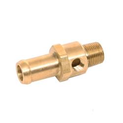 Fitting, Adapter, NPT to Hose Barb, Straight, Aluminum, Gold Anodized, 17mm, 3/8 in. NPT, 1/8 in. NPT Gauge Port, Each