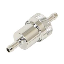 Fuel Filter, Billet Aluminum, Chrome, 1/4 in. Hose Barb, Inlet/Outlet, 3 in. Length, 1.125 in. Diameter, Each