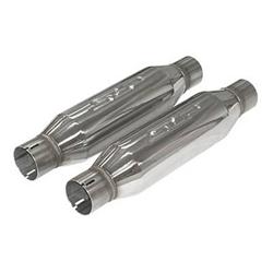 Resonator, Stainless Steel, Polished, 2.5 in. Inlet/Outlet, 18.122 in. Length, 4 in. Diameter, Ford, Pair