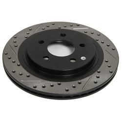 Brake Rotor, Iron, Black E-Coat, Cross Drilled, Slotted, Passenger Side Rear, Lexus, Toyota, Each