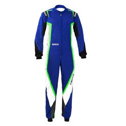 Driving Suits, Kerb Karting Suits, One-piece, 2 Layers, Polyamide, Blue/White/Green, CIK/FIA N2013.1 Rating, Men's Small, Each