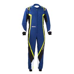 Driving Suits, Kerb Karting Suits, One-piece, 2 Layers, Polyamide, Navy Blue/Black/Yellow, CIK/FIA N2013.1 Rating, Men's Small, Each