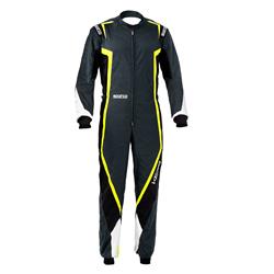 Driving Suits, Kerb Karting Suits, One-piece, 2 Layers, Polyamide, Gray/Black/Yellow, CIK/FIA N2013.1 Rating, Youth 150, Each