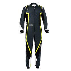 Driving Suits, Kerb Karting Suits, One-piece, 2 Layers, Polyamide, Gray/Black/Yellow, CIK/FIA N2013.1 Rating, Men's Large, Each