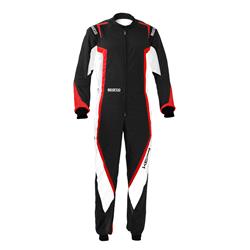 Driving Suits, Kerb Karting Suits, One-piece, 2 Layers, Polyamide, Black/White/Red, CIK/FIA N2013.1 Rating, Men's Small, Each