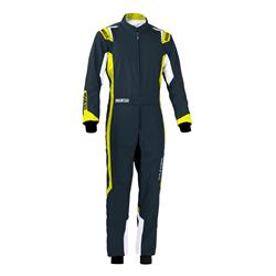 Driving Suits, Thunder Karting Suits, One-piece, 2 Layers, Polyester/Polyamide, Navy Blue/Yellow, CIK/FIA N2013.1 Rating, Youth 150, Each