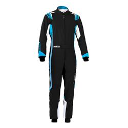 Driving Suits, Thunder Karting Suits, One-piece, 2 Layers, Polyester/Polyamide, Black/Blue, CIK/FIA N2013.1 Rating, Men's Small, Each