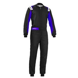 Driving Suits, Rookie Karting Suits, One-piece, 1 Layer, Polyester/Cotton, Black/Blue, Men's Small, Each