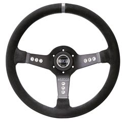 Steering Wheel, Street Series, Aluminum, Gray, 3-Spoke, Black Suede Grip, 2.48 in. Dish, 13.78 in. Diameter