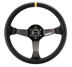 Steering Wheel, Competition Series, Aluminum, Black, 3-Spoke, Black Leather Grip, 2.480 in. Dish, 13.800 in. Dia., 6-Bolt, Each