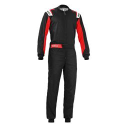 Driving Suits, Rookie Karting Suits, One-piece, 1 Layer, Polyester/Cotton, Black/Red, Men's X-Small, Each