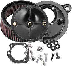 Stealth Air Cleaner, Round, Black Anodized, Red Filter, Harley-Davidson®, Kit