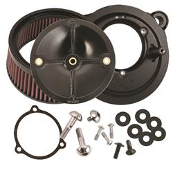 Air Cleaner, Stealth, Round, Aluminum Base, Black Anodized, Red Filter, Harley-Davidson®, Kit