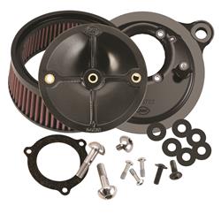 Air Cleaner, Stealth, Round, Aluminum Base, Black Anodized, Red Filter, Harley-Davidson®, Kit