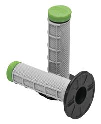 Grips, Half Waffle, Rubber, Green, 121 mm Length, 7/8 in. Bars, Twist Throttle, Pair