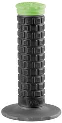 Grips, Pillow Top, Rubber, Grey/Black/Green, 121 mm. Length, 7/8 in. Bars, Twist Throttle, Pair