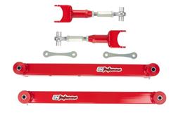 Control Arms, Rear Upper/Lower, Adjustable Upper, Extended Lower, Steel, Red, Polyurethane/Rod Ends, Chevy, Kit