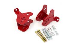 Control Arm Relocation Brackets, Rear Lower, Red Powdercoated, Bolt-On, Steel, Kit