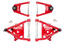 Control Arms, Non-adjustable, Front Upper and Lower A-arms, 1/2 in. Taller Upper Ball Joint, Tubular, Steel, Red Powdercoated, Chevy, GMC, Kit
