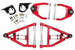 Control Arms, Adjustable Front Upper A-arms, Non-adjustable Front Lower A-arms, Tubular, Steel, Red Powdercoated, Chevy, GMC, Kit
