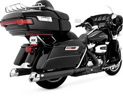 Mufflers, Monster V, Slip-On, Round, Steel, Black Ceramic Coated, Black V Tip, Harley-Davidson®, Pair