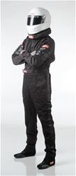 Pyrovatex SFI-1 Suit, One-piece, Men's X-Large, Single Layer, SFI 3.2A/1, Black with Black Stripe, Each