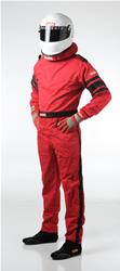 Pyrovatex SFI-1 Suit, One-piece, Men's Medium, Single Layer, SFI 3.2A/1, Red with Black Stripe, Each