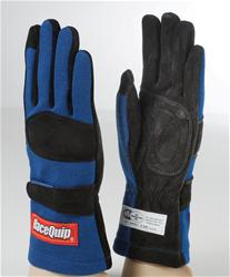 RaceQuip 355 Gloves, Small, Double Layers, Nomex/Leather, SFI 3.3/5 Safety Rating, Blue/Black, Pair