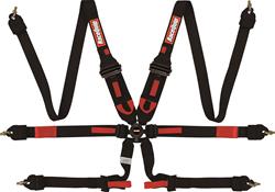 Racing Harness, FIA Camlock, 6-Point, Camlock, Pull Down, FIA 8853-2016, Polyester, Black, Each