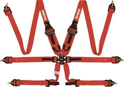 Racing Harness, FIA Camlock, 6-Point, Camlock, Pull Down, FIA 8853-2016, Polyester, Red, Each