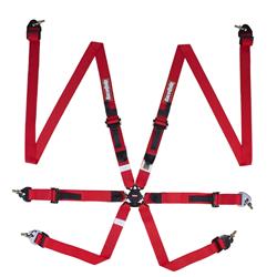 Racing Harness, Complete, Pull-Up, 6-Point, Camlock, FIA 8853-2016, Red, Each