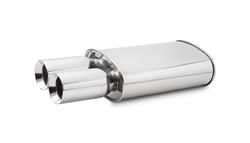 Muffler, StreetPower Performance, Oval, Stainless, Polished, 3.0 in. Center Inlet, Dual 3.5 in. Offset Outlets