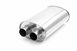 Muffler, StreetPower, Oval, Stainless, Polished, 2.5 in. Dual Inlet, 2.5 in. Dual Outlet, 19 in. Length, Each