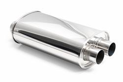 Muffler, StreetPower, Oval, Stainless, Polished, 3 in. Dual Inlet, 3 in. Center Outlet, 19 in. Length, Each