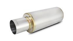 Muffler, TPV, Round, Stainless, Polished, Turbo-style, 2.5 in. Center Inlet, 4 in. Outlet, 23 in. Length