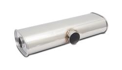 Muffler, StreetPower, Oval, Stainless, Polished, 3 in. Side Inlet, Dual 2.5 in. Center Outlets, 24 in. Length