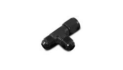 Tee Fittings, Tee Adapter Fittings, Aluminum, Black Anodized, -10 AN Female Swivel, -10 AN Male Threads, -10 AN Male Threads, Each