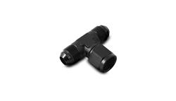 Tee Fittings, Tee Adapter Fittings, Aluminum, Black Anodized, -10 AN Male Threads, -10 AN Male Threads, -10 AN Female Swivel, Each
