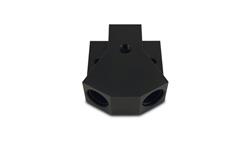 Fuel Distribution Block, Y-Block, Female -8 AN Inlet, Female -8 AN Outlets, 1/8 in. Gauge Port, Billet Aluminum, Black Anodized, each