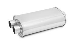 Muffler, StreetPower Performance, Oval, Stainless, Polished, 3 in. Center Inlet, Dual 2.5 in. Offset Outlets